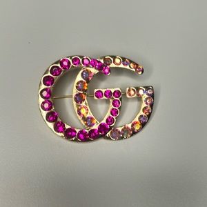 GG broach pink and gold bling rhinestones